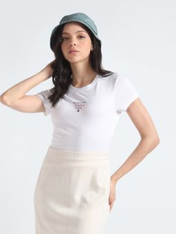 Tommy Hilfiger - White Solid Slim Fit Cotton T-Shirt