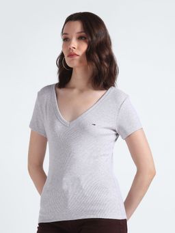 Tommy Hilfiger - Grey Solid Slim Fit Cotton T-Shirt