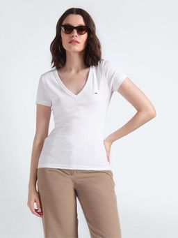 Tommy Hilfiger - White Solid Slim Fit Cotton T-Shirt