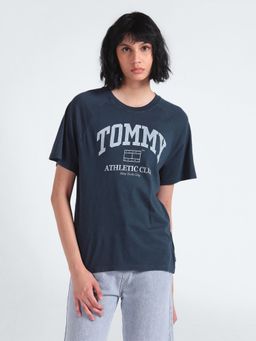 Tommy Hilfiger - Blue Printed Relaxed Fit Cotton T-Shirt