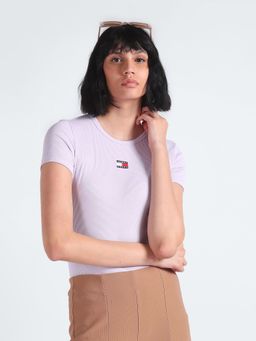 Tommy Hilfiger - Lavender Solid Slim Fit Cotton T-Shirt