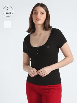 Tommy Hilfiger - Multi-Color Solid Slim Fit Cotton T-Shirts (Pack of 2)