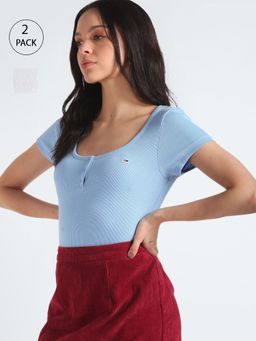 Tommy Hilfiger - Multi-Color Solid Slim Fit Cotton T-Shirts (Pack of 2)