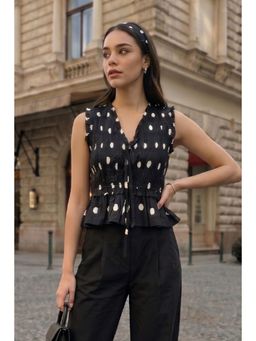 All Eyes On You - Black Polka Peplum Top
