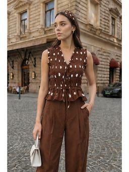 All Eyes On You - Brown Polka Peplum Top