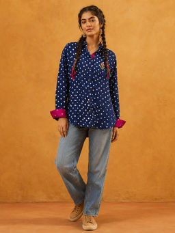 Spring Soul - Blue Royal Blue Bandhani Hand-Embroidered Shirt