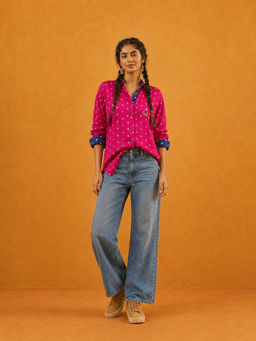 Spring Soul - Pink Bandhani Hand-Embroidered Shirt