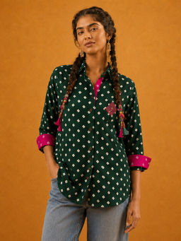 Spring Soul - Green Bandhani Hand-Embroidered Shirt