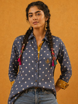 Spring Soul - Grey Bandhani Hand-Embroidered Shirt