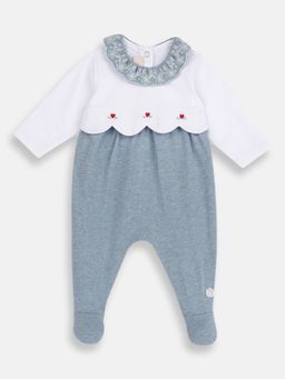 Chicco - White Blended Round Neck Embroidered Romper