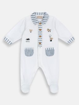 Chicco - White Blended Collar Neck Printed Romper