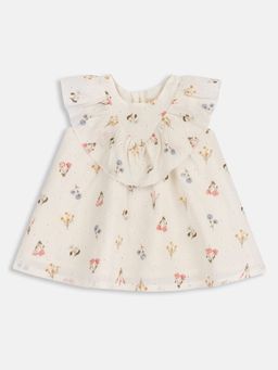 Chicco - Off White Cotton Round Neck Floral Dress