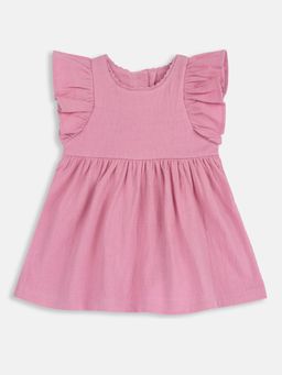 Chicco - Pink Blended Round Neck Solid Dress