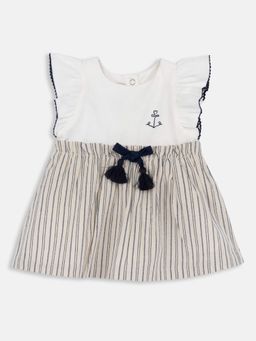 Chicco - Beige Blended Round Neck Stripes Dress
