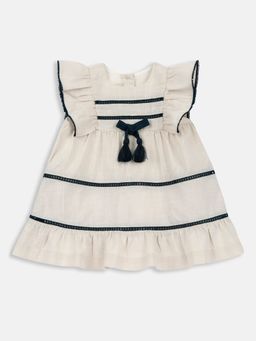 Chicco - Off White Cotton Round Neck Solid Dress