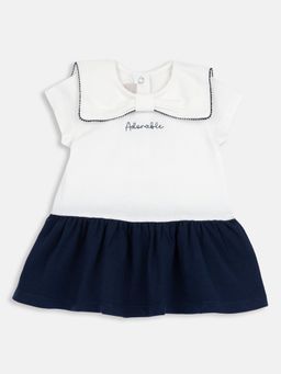 Chicco - White Blended Round Neck Solid Dress