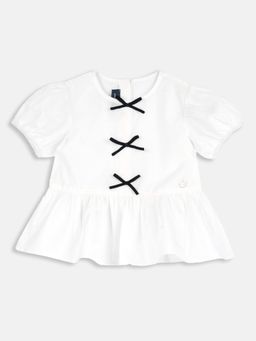 Chicco - White Cotton Round Neck Solid Dress