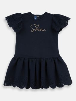 Chicco - Navy Blue Blended Round Neck Embellished Dress