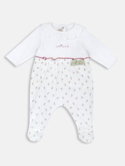 Chicco - White Blended Round Neck Self Design Romper