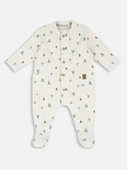 Chicco - Off White Cotton V-Neck Printed Romper