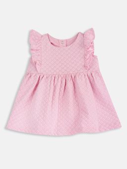 Chicco - Pink Cotton Round Neck Embroidered Dress