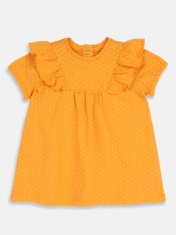 Chicco - Yellow Cotton Round Neck Polka Dots Dress