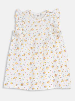 Chicco - White Cotton Round Neck Floral Dress