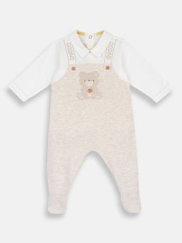 Chicco - Beige Blended Collar Neck Embroidered Romper