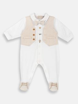 Chicco - Beige Blended Collar Neck Printed Romper