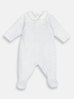 Chicco - White Cotton Collar Neck Embellished Romper