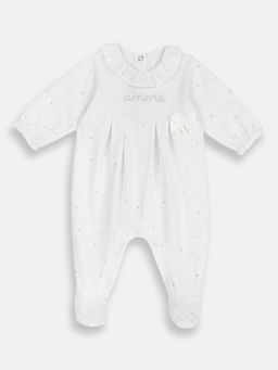 Chicco - White Blended Round Neck Embellished Romper