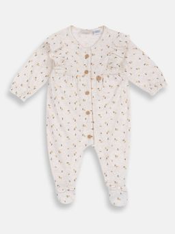 Chicco - Beige Blended V-Neck Floral Romper