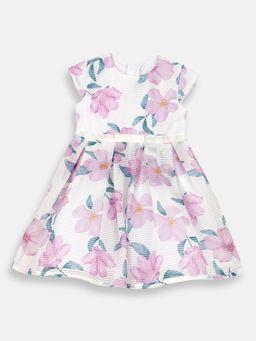 Chicco - White Polyester Round Neck Floral Dress