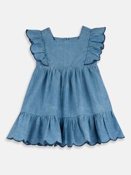 Chicco - Blue Cotton Square Neck Solid Dress