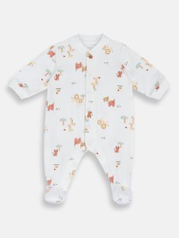 Chicco - White Blended V-Neck Animal Print Romper