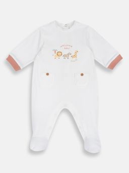 Chicco - White Blended Round Neck Graphic Romper