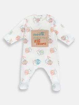 Chicco - White Blended Round Neck Typography Romper