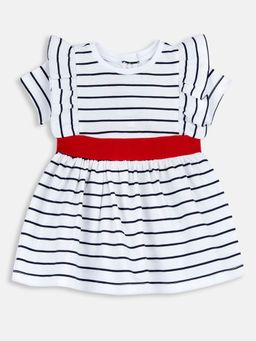 Chicco - White Blended Round Neck Stripes Dress