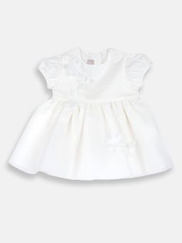Chicco - White Blended Round Neck Embellished Dress