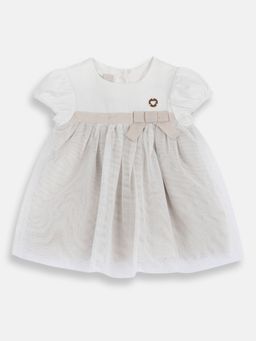 Chicco - White Blended Round Neck Embellished Dress