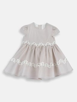 Chicco - Beige Blended Round Neck Embellished Dress