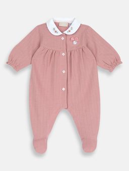 Chicco - Peach Cotton Collar Neck Embellished Romper