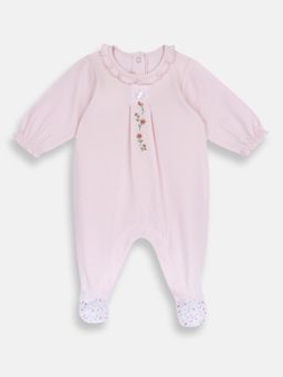 Chicco - Pink Blended Round Neck Embroidered Romper