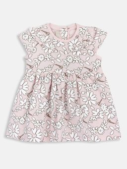 Chicco - Pink Blended Round Neck Floral Dress