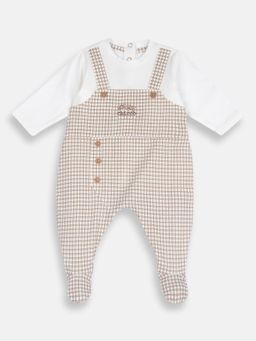 Chicco - Beige Blended Round Neck Checks Romper