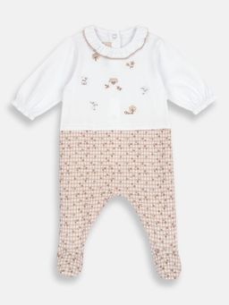 Chicco - White Blended Round Neck Embroidered Romper