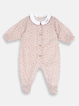 Chicco - Beige Cotton Round Neck Printed Romper