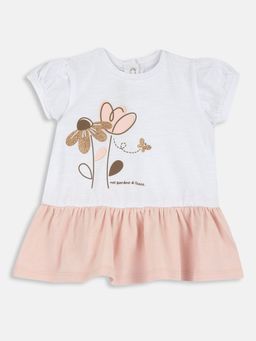Chicco - White Blended Round Neck Floral Dress