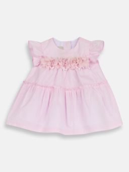 Chicco - Pink Cotton Round Neck Embellished Dress