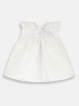 Chicco - White Blended Round Neck Embellished Dress